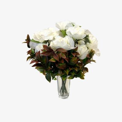 The Range Artificial Rose Bush with Ruscus - White