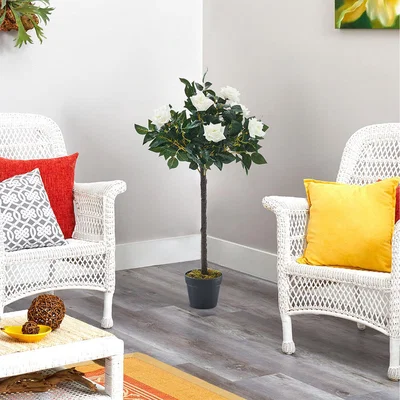 The Range Artificial Rose Flower Tree in Pot - White / 90cm