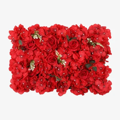 The Range Artificial Flowers Wall Panels - Red with Green Leaves