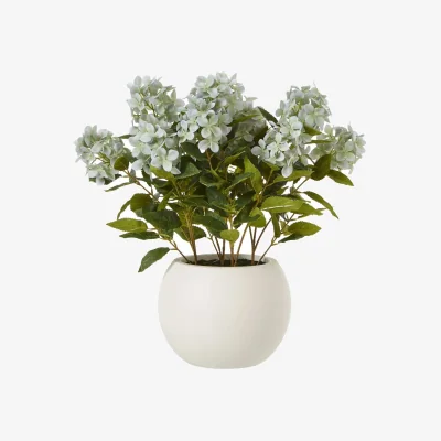 The Range Medium Faux Hydrangea in Ceramic Pot - Green