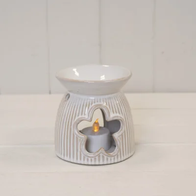 The Range White Natural Ceramic Oil Burner With Cut Out Flower Detail - Natural