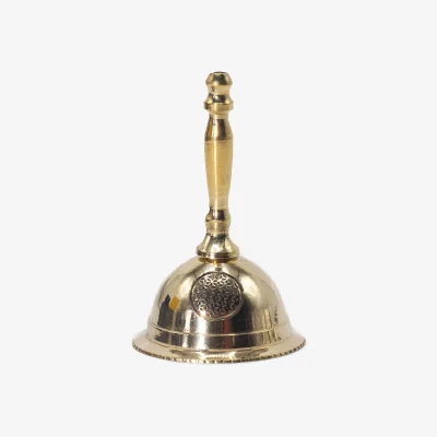 The Range Small Brass Altar Bell Handcrafted with Flower of Life Symbol - Gold