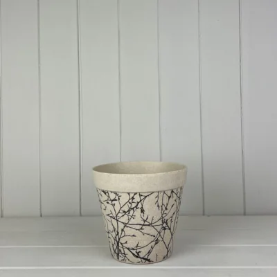 The Range Beige Earthy Natural Bamboo Flower Pot With Silhouette Branch Design - Beige