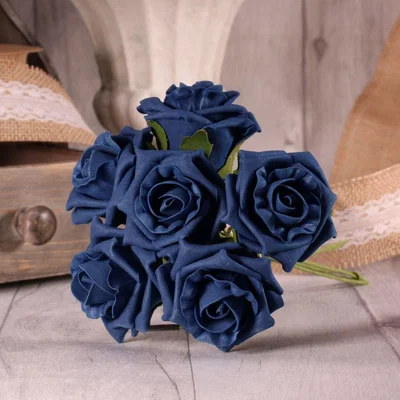 The Range Bunch of 6 Small Foam Tea Roses 6 cm Head - Navy Blue