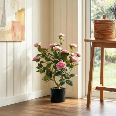 The Range HOMCOM 65cm Artificial Camellia Flower Plant with 116 Lush Leaves - Pink