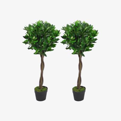 The Range Twisted Stem Artificial Topiary Bay Laurel Ball Trees - Green / 90cm