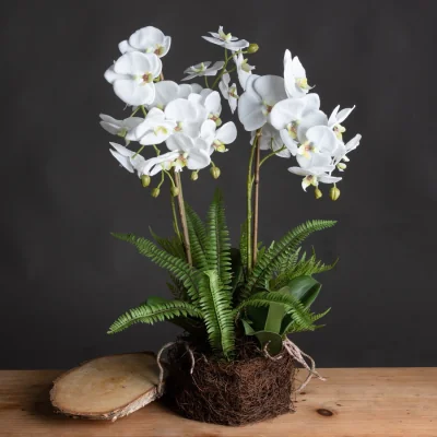 The Range Large Orchid Fern Garden in Rootball Realistic Artificial Plant - White