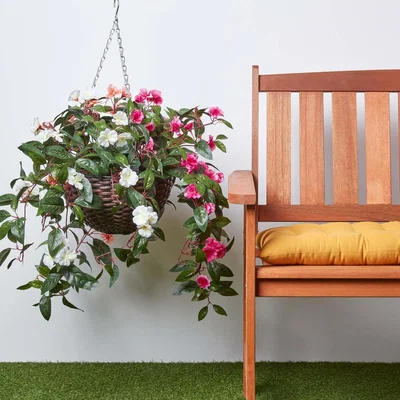 The Range Homescapes White, Orange and Pink Impatiens Hanging Basket, 85 cm - Multi