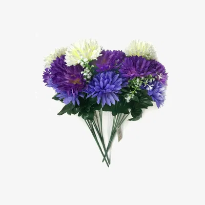 The Range 3 Pack Faux Chrysanthemum Bushes with Purple and Cream Flowers - Purple and Cream