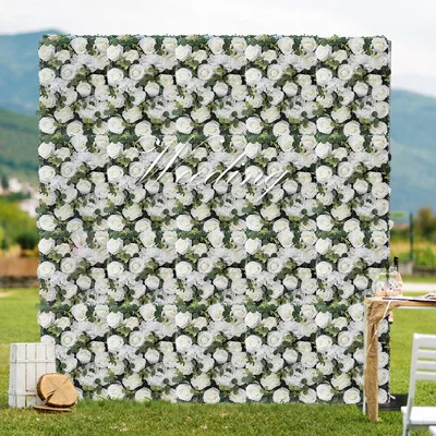 The Range Artificial White Rose Hedge Greenery Panel - White and Green