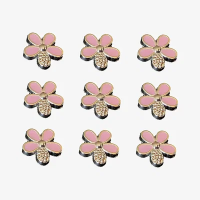The Range Pack of 25 Gold and Pink Flower Resin Cabochon Embellishments Flat Back - Pink and Gold