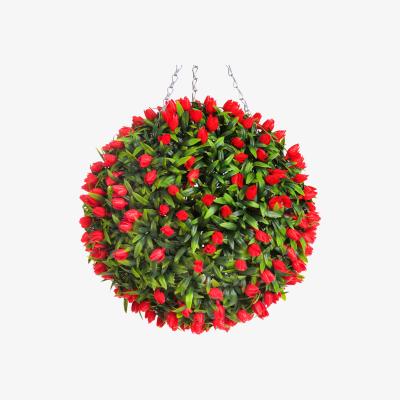 The Range Best Artificial 38cm Red Lush Tulip Hanging Basket Flower Topiary Ball - Red