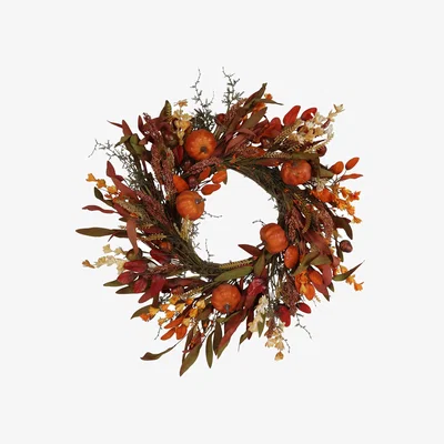 The Range Autumnal Pumpkin Foliage Wreath - Orange