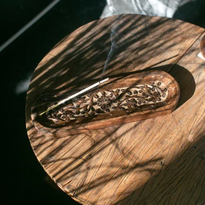 The Range Large Flower Design Incense Tray, Elegant, Practical - Brown