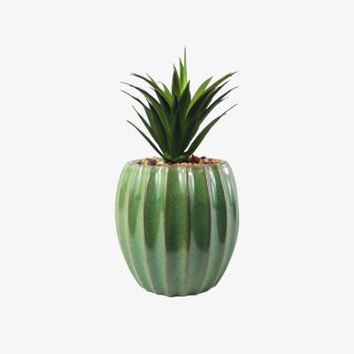 The Range Ceramic Green Glazed Barrel Planter Artificial Green Dracaena Plant - Green