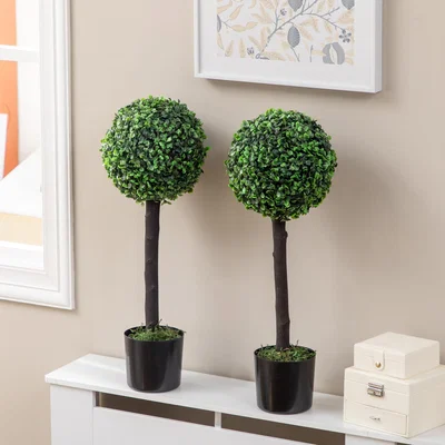 The Range 2 Pack Artificial Plants Boxwood Ball Trees in Pot for Indoor Outdoor - Green