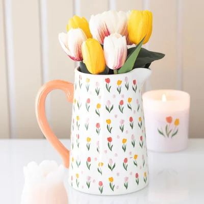 The Range Tulip Print Ceramic Flower Jug Vase - Multicolour