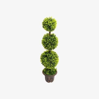 The Range Artificial Green Topiary Boxwood Tree Triple Ball in Vintage Pot - Green