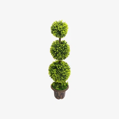 The Range Artificial Green Topiary Boxwood Tree Triple Ball in Vintage Pot - Green