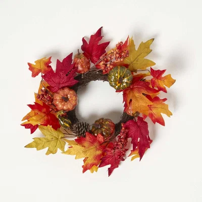 The Range Homescapes Orange Autumn Wreath with Pumpkins - Orange