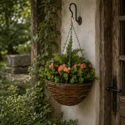 The Range Conivi Set Of 2 Artificial Lisianthus Hanging Flower Pots - Orange and Green