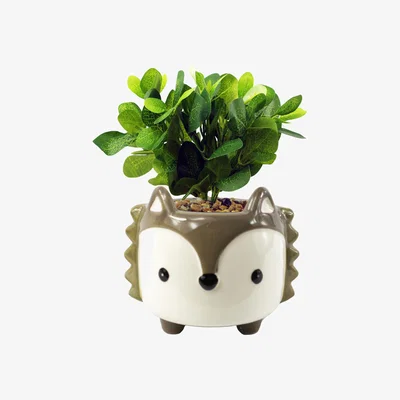 The Range Ceramic Grey Fox Planter Artificial Mosaic Plant - Green