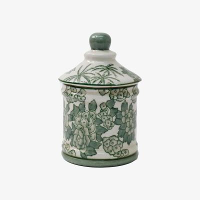 The Range Ceramic Green Parrot Palm Willow Urn Jar With Lid - Green