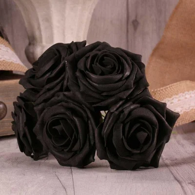 The Range Bunch of 5 Foam Open Tea Rose (9cm Head) - Black / Foam Plastic Wire