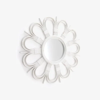 The Range 50cm Rattan Style Flower Mirror - Natural Decor for Living  Hallways - White