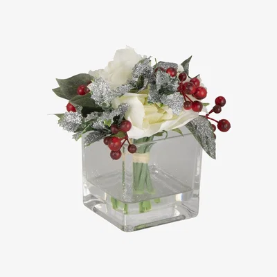 The Range Peony and Berry Bouquet In Glass Cube