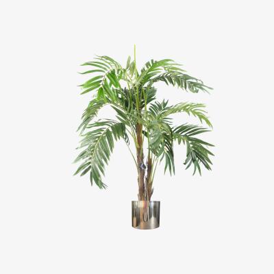 The Range Realistic Artificial palm tree pot Silver Metal Planter - Green