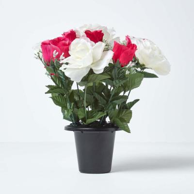 The Range Homescapes White  Pink Grave Artificial Flowers Roses  Rosebuds in Grave Vase - White and pink