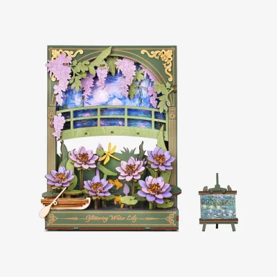 The Range Glittering Water Lily, 3d Wooden Puzzle with LED Light Flower - Green