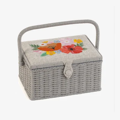 The Range HG Sewing Box Embroidered Lid   - Natural / Wildflowers