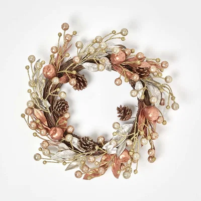 The Range Homescapes Champagne Pinecone  Apple Christmas Wreath - Champagne and Bronze