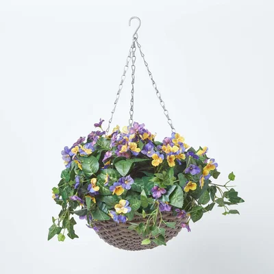 The Range Homescapes Purple and Yellow Pansy Hanging Basket, 60 cm - Purple and yellow