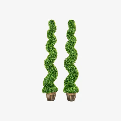 The Range HOMCOM Set of 2 Potted Artificial Plants, Topiary Spiral Boxwood Trees - Green