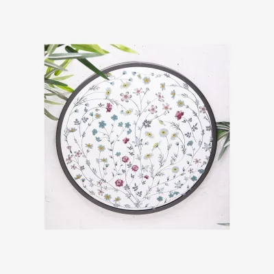 The Range Metal Framed Garden Mirror Round Meadow Flowers Floral Wall Art¿ 50 cms