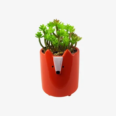 The Range Ceramic Orange Fox Planter Artificial Succulent Plant - Orange