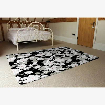 The Range Grey White  Black Flowers Rug - White / 230cm