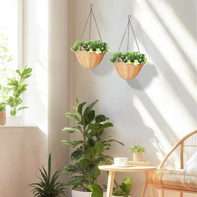 The Range HOMCOM Artificial Flowers in Basket with PE Leaves and 18 Flowers - Green