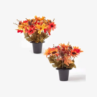 The Range Set of 2 Autumnal Artificial Flowers in Grave Vases - Multi
