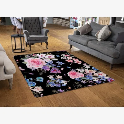 The Range Bright Pink Flowers On Black Rug - Pink / 150cm