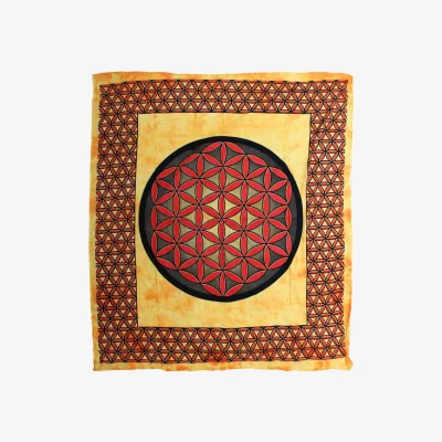 The Range Double Cotton Bedspread  Wall Hanging - Flower of Life in Orange - Orange
