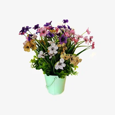 The Range Artificial Bulrushes in Metal Pot With Foliage - Mixed Colours