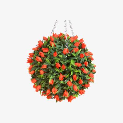 The Range Best Artificial 28cm Orange Tulip Hanging Basket Flower Topiary Ball - Orange