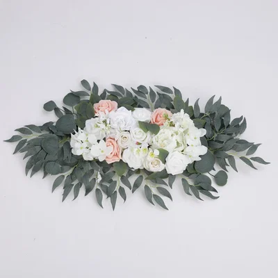 The Range 1 Pair Artifical Silk Rose Flower Leaves Wreath Wedding Arch Background Decor - White