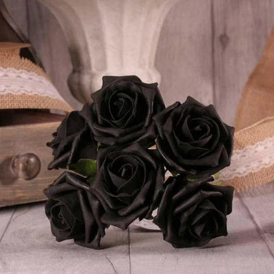 The Range Bunch of 6 Small Foam Tea Roses 6 cm Head - Black