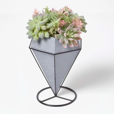 The Range Homescapes Artificial Cactus and Succulent Arrangement in Geometric Pot - Green