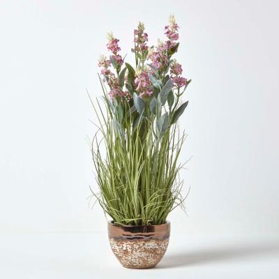 The Range Homescapes Artificial Pink Lavender Plant in Metallic Ceramic Pot, 66 cm Tall - Purple